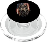 Patriotic Wolf American Flag Graphic 4th of July Wildlife PopSockets PopGrip for MagSafe