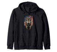 Patriotic Wolf American Flag Graphic 4th of July Wildlife Zip Hoodie