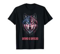 Patriotic Wolf Art Untamed & Unyielding Strength Design T-Shirt