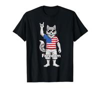 Patriotic Wolf Freedom Rock On American Flag USA Value Graphic T-Shirt, Men, Black, L