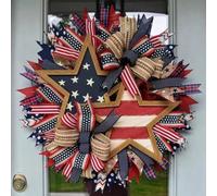 Patriotic Wreath 4th of July Wreath, 18" American Flag Summer Wreaths for Front Door, Red White Blue Decorations Memorial Day Independence Day Farmhouse Wreath Decor for Wall, Home, Indoor, Outdoor