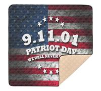 Patriots Day Greeting Card American Flag Large Non-Slip Baby Playmat for Indoor Outdoor Comfortable Activity Entertainment Mat for Babies Infants Toddlers, 50'' x 50''