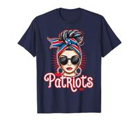 Patriots Messy Bun Girl Cute Heart Shape Womens T-Shirt