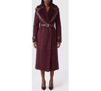 PATRIZIA PEPE Double-Breasted Long Coat in Faux Suede Leather with Belt - Size: 42 - female