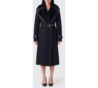 PATRIZIA PEPE Double-Breasted Long Coat in Faux Suede Leather with Belt - Size: 44 - female