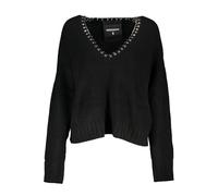 Patrizia Pepe Womens Crop Sweater Metal Detail Ribbed Knit - Black Cotton - Size Small