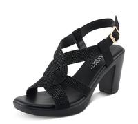 PATRIZIA Women's DRINA Slingback Cross-Over Heeled Sandal, Black, 6 UK