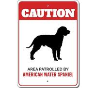 Patrolled By American Water Spaniel Caution Metal Sign Kennel Breed Canine K9