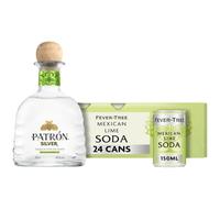 PATRON Silver Premium Tequila Margarita Cocktail Kit, 40%vol, 70 asy-to-Serve Mixer Kit with PATRON Tequila (700ml) + Fever-Tree Mexican Lime Soda (6x150ml, Pack of 4, Total 24 Cans)