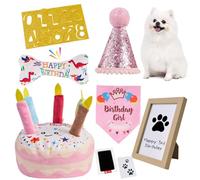 PATTEPOINT Dog Birthday Toy Set & Decorations for Dogs, Includes Squeaky Cake Toy, Plush Bones, Birthday Hats, Bandana, Paw Print Kit & Photo Frame. Dog Birthday Gift Supplies, Pink