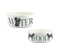 Patterdale Terrier Pet Bowl Set - Painted Dog Portraits by Rhiannon Chauncey - Small & Large White Ceramic Food/Water Dishes For Dogs (Set of 2)