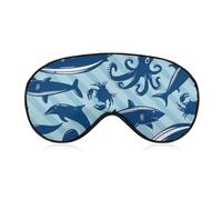 Pattern (60) Men Women Travel Sleep Mask Compatible with Whale Octopus Crab Pattern Blue Blindfold, Lightweight and Comfortable Adjustable Eye Masks Night Blindfold Eyeshade for Sleeping, Travel, Shif