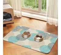 Pattern Beige Teal Grey Circles,Waterproof Pet Feeding Mat,Cat Dog Placemats for Food and Water, PU Leather Food Mats,40x60cm