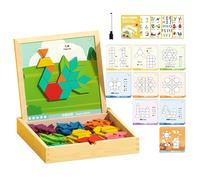 Pattern Blocks - Wood Magnetic Geometry Figures, Tangram Brain Training Puzzle Kit, Bright Creative Shape Arrangement Toy, Interactive Logic For Development Activity | Perfect Children Learning Cente