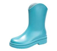 Pattern Boots for Women Slip Detachable with Cotton Inside Rain Boots Outdoor Rubber Water Shoes (Blue, 6.5)