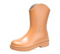 Pattern Boots for Women Slip Detachable with Cotton Inside Rain Boots Outdoor Rubber Water Shoes (Brown, 5)
