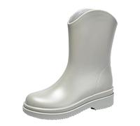 Pattern Boots for Women Slip Detachable with Cotton Inside Rain Boots Outdoor Rubber Water Shoes (Grey, 4.5)