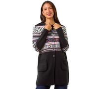 Roman Originals Pattern Button Detail Hooded Knit Cardigan for Women UK - Ladies Everyday Autumn Winter Comfy Soft Evening Vacation Work Party Night Out - Black - Size 16