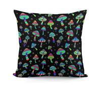 Pattern Decorative Throw Pillow Covers for Sofa Bedroom Living Room Pillow Shell Neon Mushrooms Pattern Blue