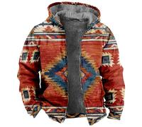 Pattern Fleece Hoodie Men Jumper Hoodies Men's Fleece Lined Hoodie Sherpa-Lined Full-Zip Hooded Sweatshirt with Pockets Trucker Hoodies Vintage Printed Coat Heavyweight Ethnic Style Outwear