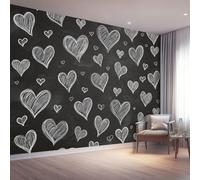 Pattern Hand-Drawn Heart-Shaped Minimalist Wall Mural 200 x 140 cm（WxH - Large Non-Woven Photo Wallpaper for Bedroom Living Room Nursery - Premium Wall Poster Decor Paste Required Black
