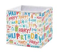 Pattern Happy Birthday Cube Storage Bins ,Large Clothes Organizer Box, Collapsible Fabric Storage Baskets, for Bedroom, Living Room, Study Room, 15.75×10.63×6.96 inch