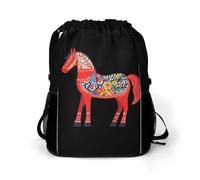 Pattern Horse Trendy Drawstring Backpack Lightweight Gym Bag with Shoes Compartment Printed String Daypack