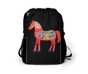 Pattern Horse Trendy Drawstring Backpack Lightweight Gym Bag with Shoes Compartment Printed String Daypack