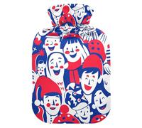 Pattern of People Happy Face Red and Blue hot Waterbottle with Soft Cover, 2Lhot compresses for The Body for Tummy Warmer,Neck Shoulder Warmer,Bolsa para agua Caliente para Dolor