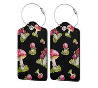 Pattern of Red Fly Agaric,Luggage Tags Pu Leather Name Tag Travel Suitcase Identifier ID Tags Durable Luggage Label 2 pcs
