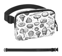 Pattern of Sweets Drawn Fanny Packs for Women Men, Crossbody Belt Bag with Zipper Pockets,Waterproof Waist Packs with Adjustable Strap for Workout Running Traveling Hiking, Multicolor, One Size