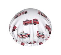 Pattern Of The Fire Engines Waterproof Shower Cap,Elastic Bathing Hair Cap Environmental Protection Hair Bath Caps, Double WaterproofBathing Shower Hat