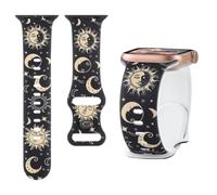 Pattern Printed Silicone Band Compatible with Apple Watch Bands 38 40 41 42mm Women Men,Skull Cross Sun Moon Printed Wristband for iWatch Series 11 10 9 8 7 6 5 4 SE/Ultra 3 2 1 (T1-Sun Moon, 38mm)