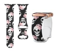 Pattern Printed Silicone Band Compatible with Apple Watch Bands 38 40 41 42mm Women Men,Skull Cross Sun Moon Printed Wristband for iWatch Series 11 10 9 8 7 6 5 4 SE/Ultra 3 2 1 (T2-Skull, 38mm)