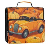 Pattern Pumpkins Car Thanksgiving Day 3 Rings 1.5 inch Binder with Extra Pockets with Strap Easy to Carry Document Binder Organizer for Office School