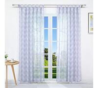 Pattern Semi Transparent Linen Look with Loops Gray 2 Piece Set Living Room Window Drapes Size 140x260cm Home Décor
