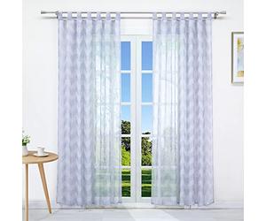 Pattern Semi Transparent Linen Look with Loops Gray 2 Piece Set Living Room Window Drapes Size 140x260cm Home Décor