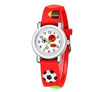 Pattern Sports Fashion Trend Watch Children's Gift 3D Quartz Football Kid's Watch Watches for Boys 8-12 (Red, One Size)