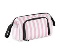 Pattern Stripes Pink Pencil Box Large Capacity Hard Pencil Case with Handle Pencil Cases For Teen for Preppy Middle School