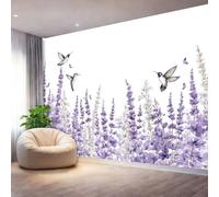 Pattern Watercolor Flowers Lavender Wall Mural 350 x 262 cm（WxH - Large Non-Woven Photo Wallpaper for Bedroom Living Room Nursery - Premium Wall Poster Decor Paste Required White