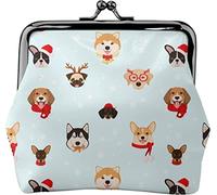 Pattern with Christmas Dogs Women's Leather Coin Purse, Small Change Pouch with Kiss-Lock Clasp Closure Buckle Wallet for Girl Gift