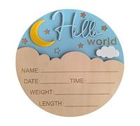 Patterned Baby Birth Announcement Board Wooden Souvenir with Birth Detail Space New Parent Gift 5.9Inch Diameter Wooden Baby Announcement Sign