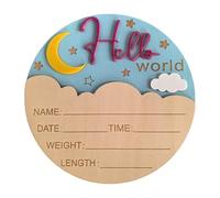 Patterned Baby Birth Announcement Board Wooden Souvenir with Birth Detail Space New Parent Gift 5.9Inch Diameter Wooden Baby Announcement Sign