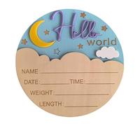 Patterned Baby Birth Announcement Board Wooden Souvenir with Birth Detail Space New Parent Gift 5.9Inch Diameter Wooden Baby Announcement Sign