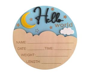 Patterned Baby Birth Announcement Board Wooden Souvenir with Birth Detail Space New Parent Gift 5.9Inch Diameter Wooden Baby Announcement Sign