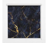 Patterned Blackout Roller Blind 90x140 cm | Navy Blue Marble | Full Light Block Window Shade | Total Darkness | Chain Operated | Bedroom Nursery Home Cinema | Easy Fit | Privacy Sleep