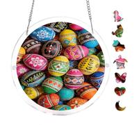Patterned Easter Egg Art 7.8x7.8Inch Round Acrylic Hanging Puzzle | Creative Home Accent with Visual Appeal