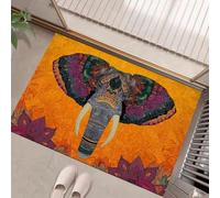 Patterned Elephant Door Mats Indoor Doormat Washable For Pets Door Matts Duty Non-Slip Entrance Mat Super Absorbent Front Doormat, Tropical Animals For Kitchen Bathroom Orange Color, 50 X 80 Cm