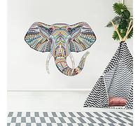 Patterned Elephant Head Wall Sticker Art Home Decal Mural (120cm Width x 90cm Height)