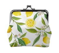 Patterned Exotic Lemon Tree Branches Yummy Delicious, PU Leather Coin Purse, Small Wallets, Change Pouch with Kiss Lock Clasp Buckle, Change Purse